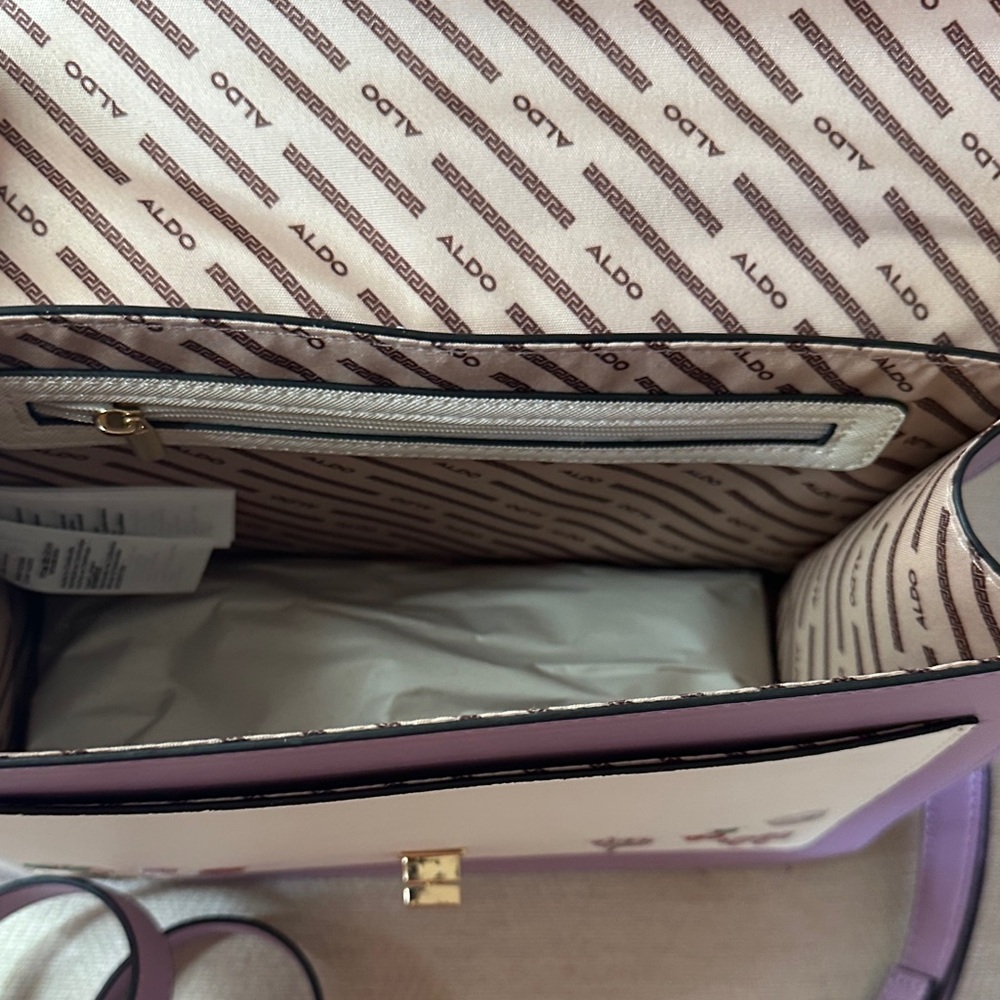 Aldo Cream and Purple Satchel with Fun Embellishments and Shoulder Strap - Picture 11 of 14